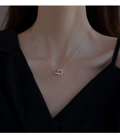 2pc Elegant Interlocking Rings Pendant Necklace with Zirconia Accents - Copper Base, Minimalist Jewelry(Rose gold) - Image 6