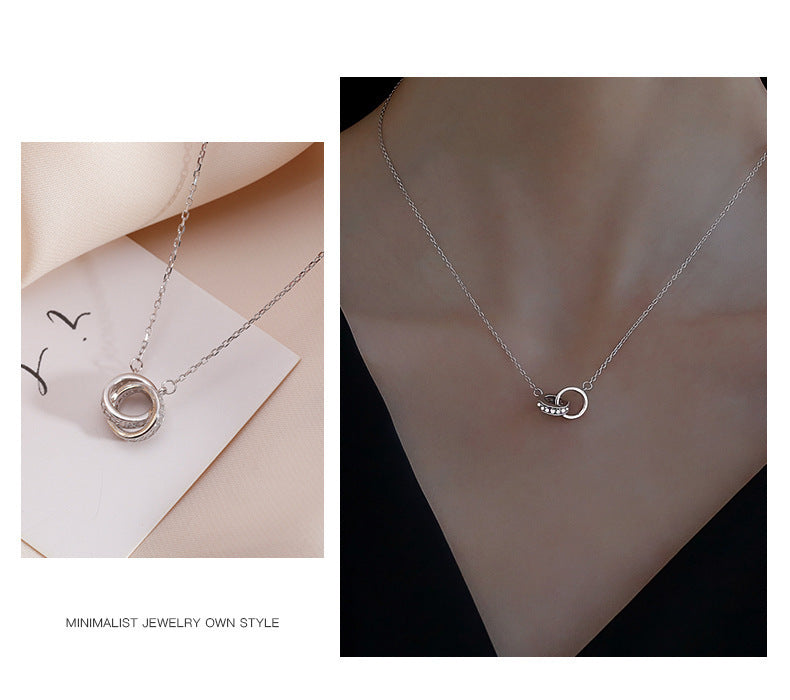 2pc Elegant Interlocking Rings Pendant Necklace with Zirconia Accents - Copper Base, Minimalist Jewelry(Rose gold) - Image 7
