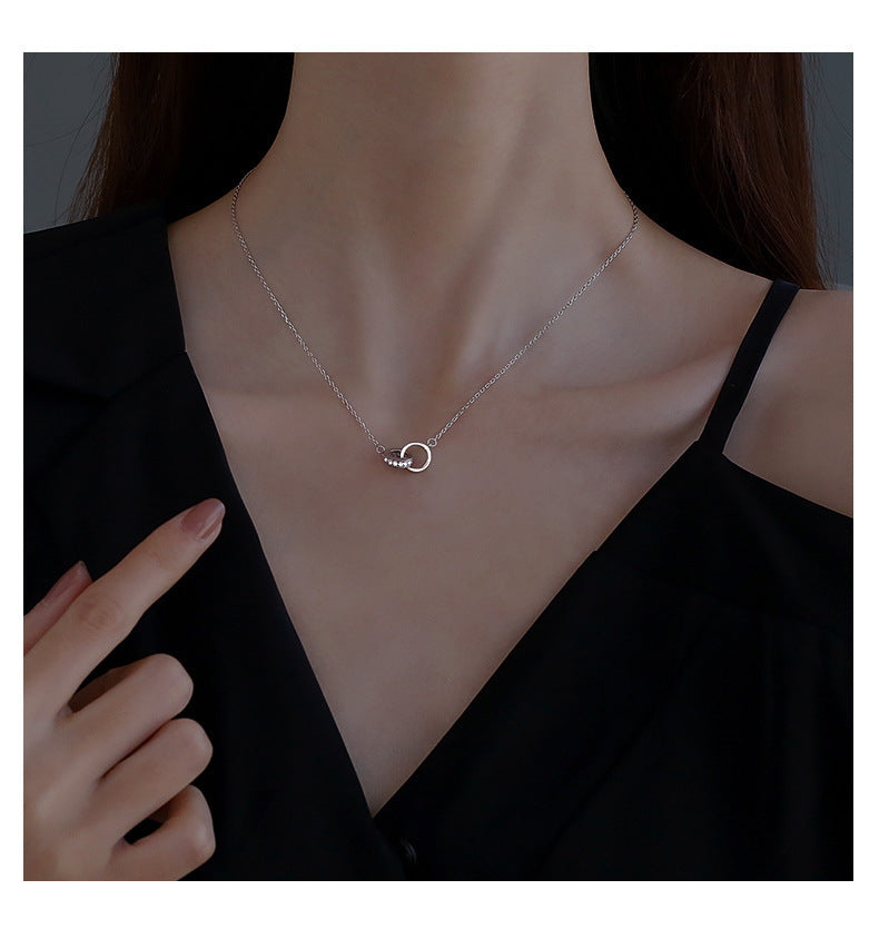 2pc Elegant Interlocking Rings Pendant Necklace with Zirconia Accents - Copper Base, Minimalist Jewelry(Rose gold) - Image 8
