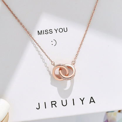 2pc Elegant Interlocking Rings Pendant Necklace with Zirconia Accents - Copper Base, Minimalist Jewelry(platinum) - Image 3