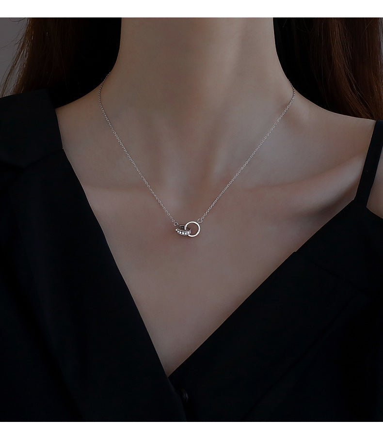 2pc Elegant Interlocking Rings Pendant Necklace with Zirconia Accents - Copper Base, Minimalist Jewelry(platinum) - Image 6