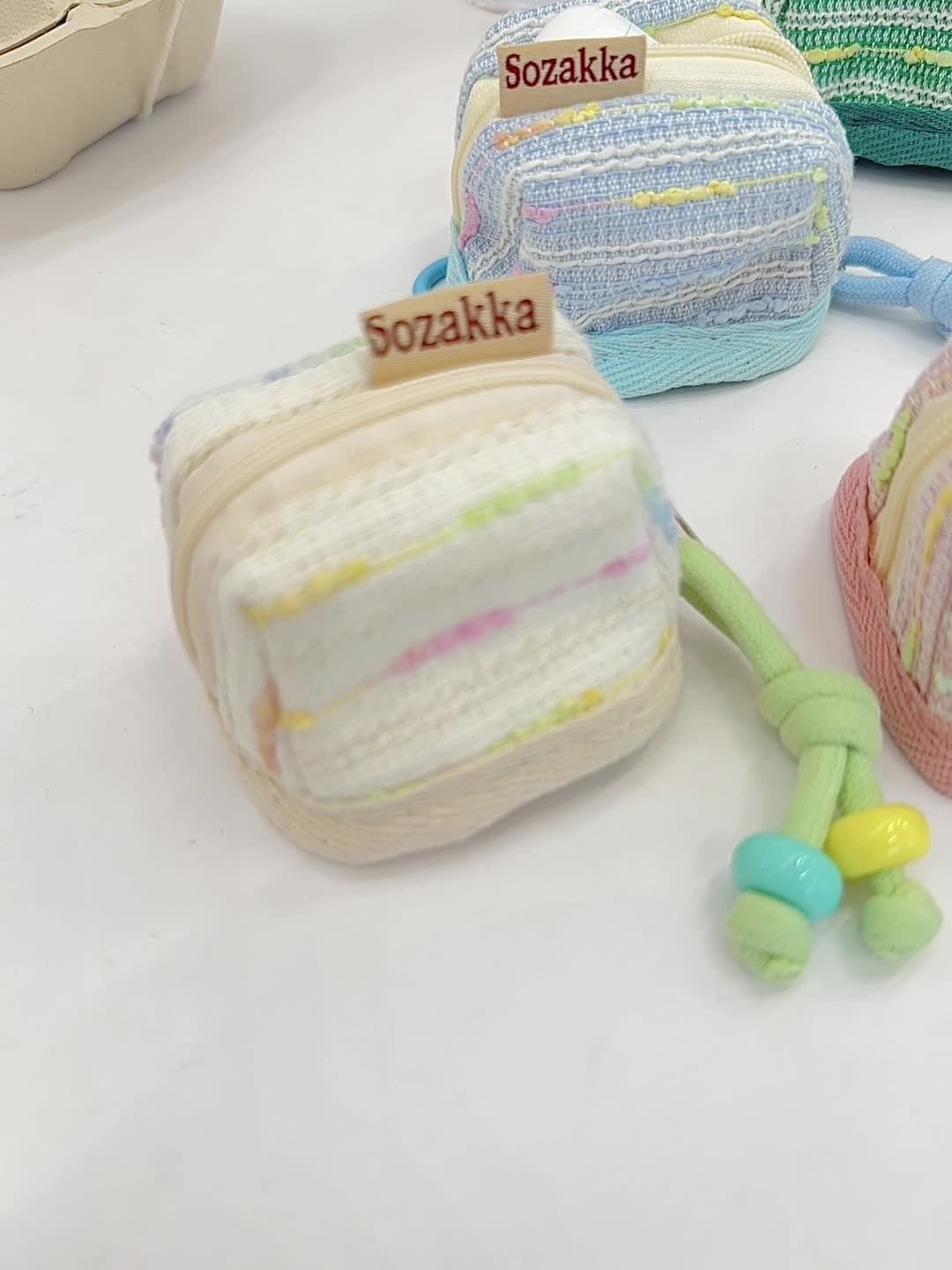 3pc Chic Woven Mini Backpack Pouch - Earphone Case & Coin Purse with Keychain Lanyard(white) - Image 2