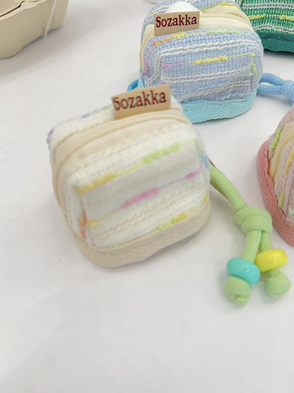 3pc Chic Woven Mini Backpack Pouch - Earphone Case & Coin Purse with Keychain Lanyard(pink) - Image 2