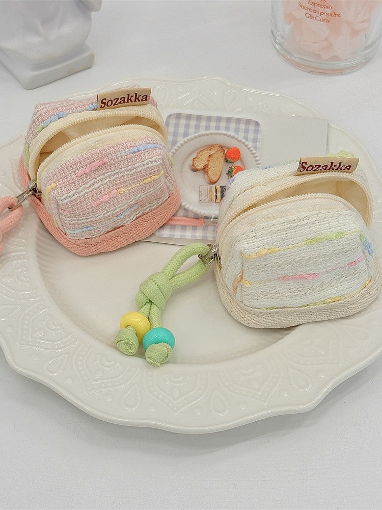 3pc Chic Woven Mini Backpack Pouch - Earphone Case & Coin Purse with Keychain Lanyard(yellow) - Image 4