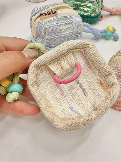 3pc Chic Woven Mini Backpack Pouch - Earphone Case & Coin Purse with Keychain Lanyard(yellow) - Image 5