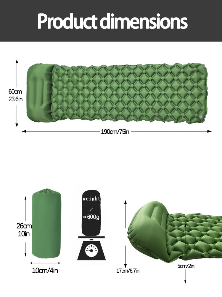 2pc Ultralight Inflatable Camping Sleeping Mat with Integrated Pillow - Waterproof 40D Nylon TPU(Grey) - Image 3