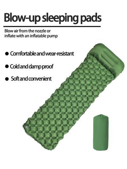 2pc Ultralight Inflatable Camping Sleeping Mat with Integrated Pillow - Waterproof 40D Nylon TPU(Army Green) - Image 2