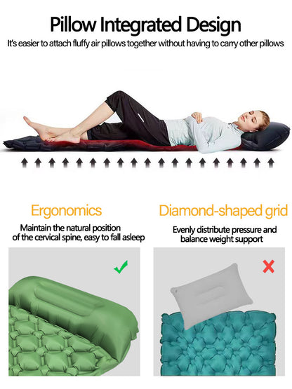 2pc Ultralight Inflatable Camping Sleeping Mat with Integrated Pillow - Waterproof 40D Nylon TPU(Orange) - Image 6