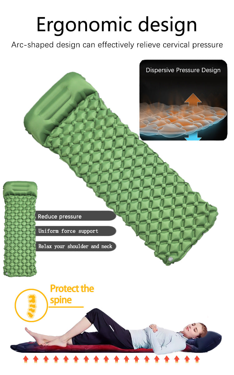 2pc Ultralight Inflatable Camping Sleeping Mat with Integrated Pillow - Waterproof 40D Nylon TPU(Navy Blue) - Image 9