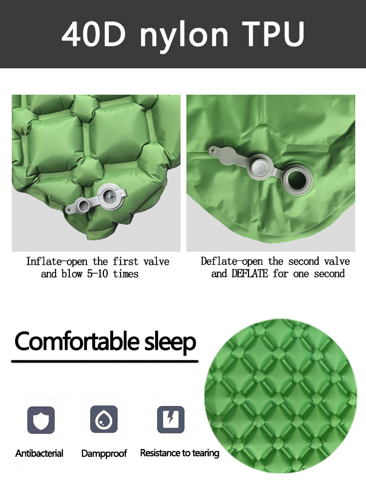 2pc Ultralight Inflatable Camping Sleeping Mat with Integrated Pillow - Waterproof 40D Nylon TPU(Dark Blue) - Image 5