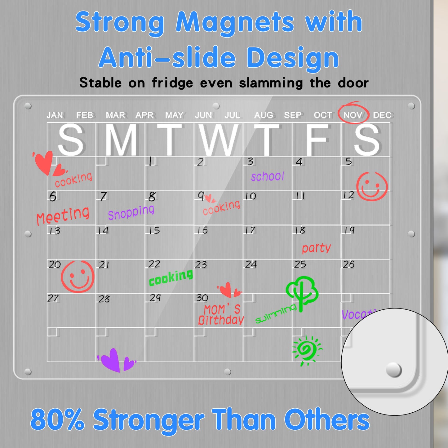 Magnetic Acrylic Fridge Calendar & Memo Board Set - Dry Erase Planner with Markers & Eraser(40*30cm 3mm) - Image 2