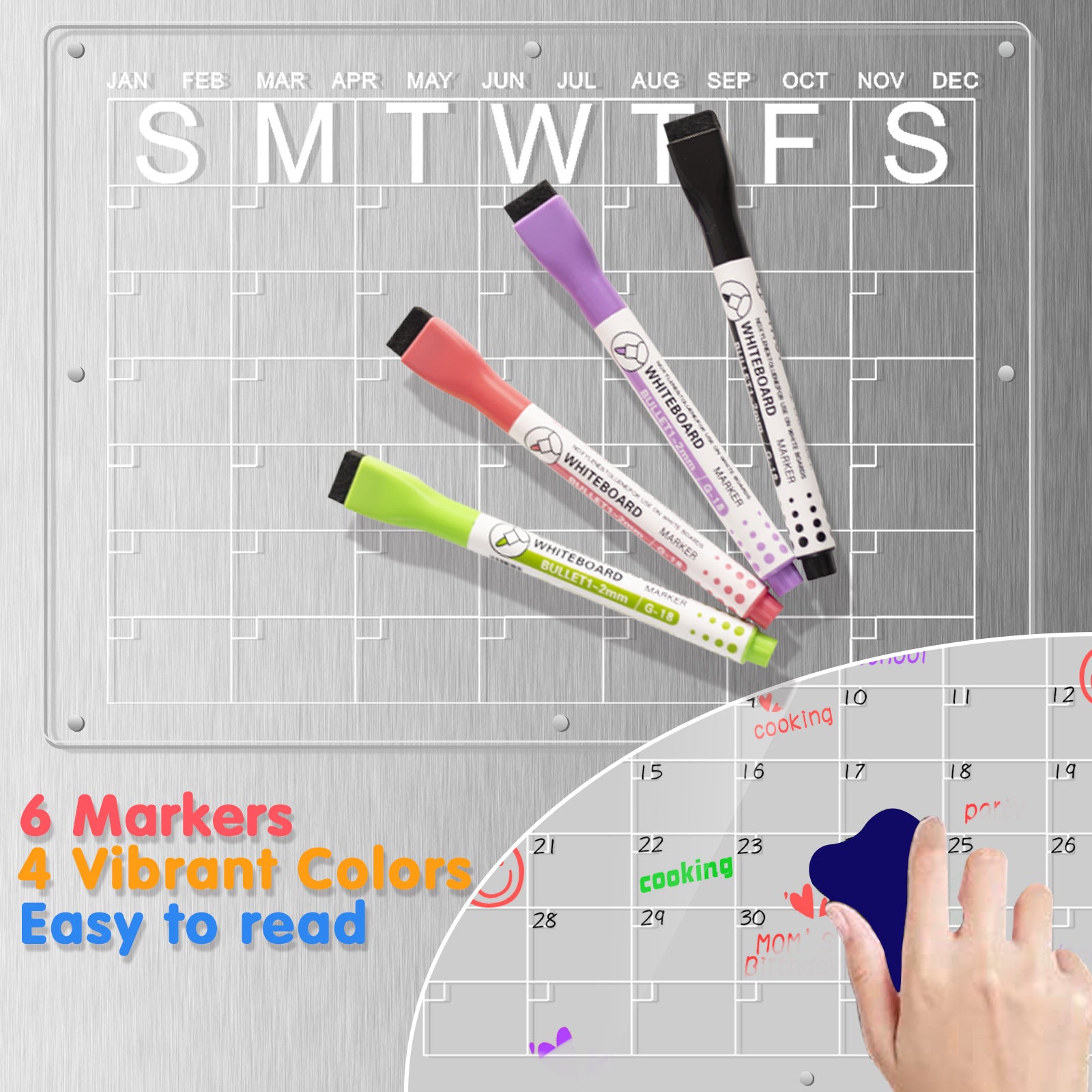 Magnetic Acrylic Fridge Calendar & Memo Board Set - Dry Erase Planner with Markers & Eraser(40*30cm 3mm) - Image 3