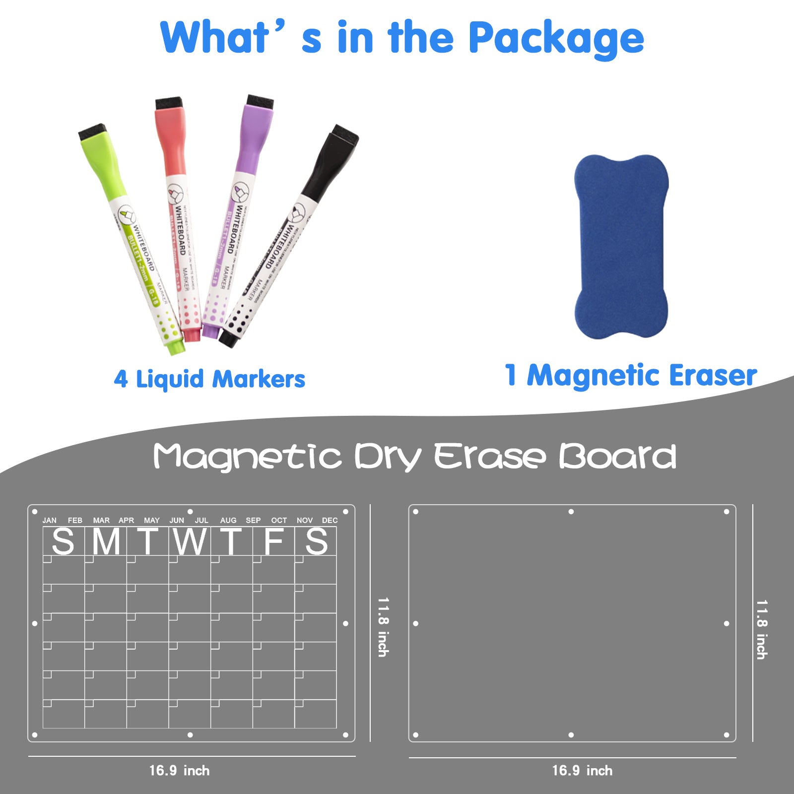 Magnetic Acrylic Fridge Calendar & Memo Board Set - Dry Erase Planner with Markers & Eraser(40*30cm 3mm) - Image 4