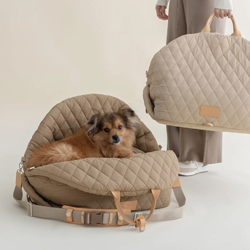 Luxury Quilted 2-in-1 Pet Travel Carrier & Car Booster Seat for Small Dogs(beige) - Image 2