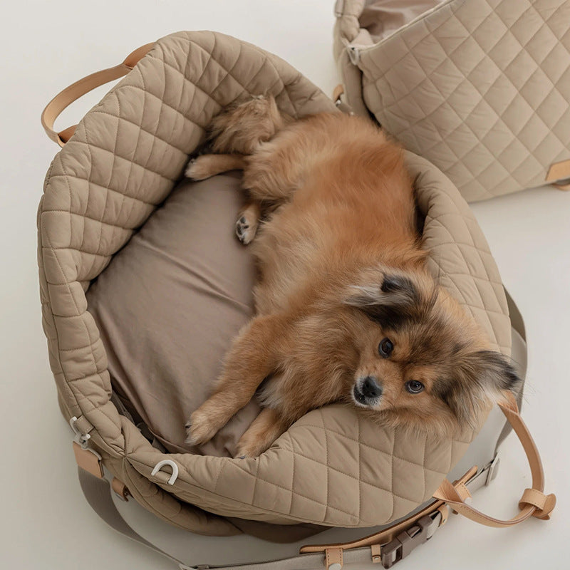 Luxury Quilted 2-in-1 Pet Travel Carrier & Car Booster Seat for Small Dogs(beige) - Image 8