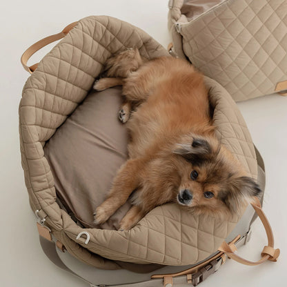 Luxury Quilted 2-in-1 Pet Travel Carrier & Car Booster Seat for Small Dogs(beige) - Image 8