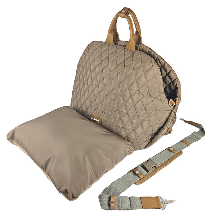 Luxury Quilted 2-in-1 Pet Travel Carrier & Car Booster Seat for Small Dogs(Camel)