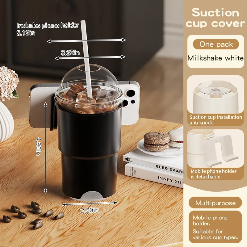 Multi-Purpose Anti-Spill Cup Holder with Suction Base & Detachable Phone Stand(black)