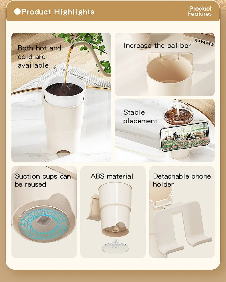 Multi-Purpose Anti-Spill Cup Holder with Suction Base & Detachable Phone Stand(black) - Image 4