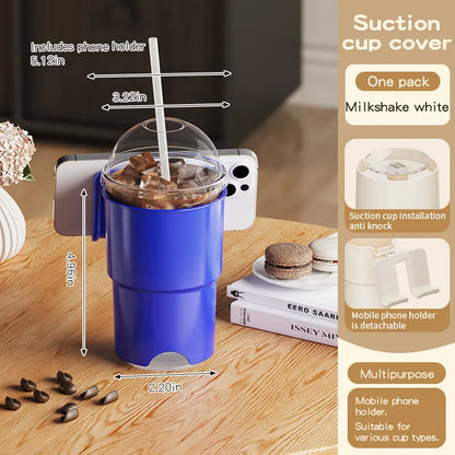 Multi-Purpose Anti-Spill Cup Holder with Suction Base & Detachable Phone Stand(blue)