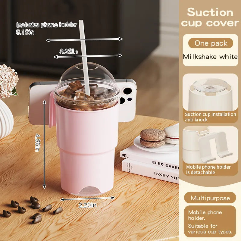 Multi-Purpose Anti-Spill Cup Holder with Suction Base & Detachable Phone Stand(pink)