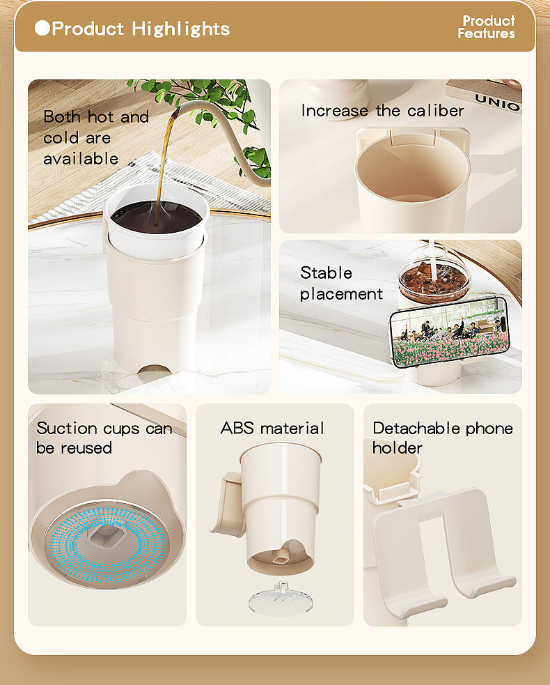 Multi-Purpose Anti-Spill Cup Holder with Suction Base & Detachable Phone Stand(pink) - Image 4