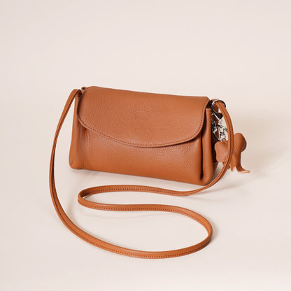 Genuine Leather Flap Crossbody Bag with Elephant Charm - Compact & Stylish Shoulder Purse(White) - Image 2