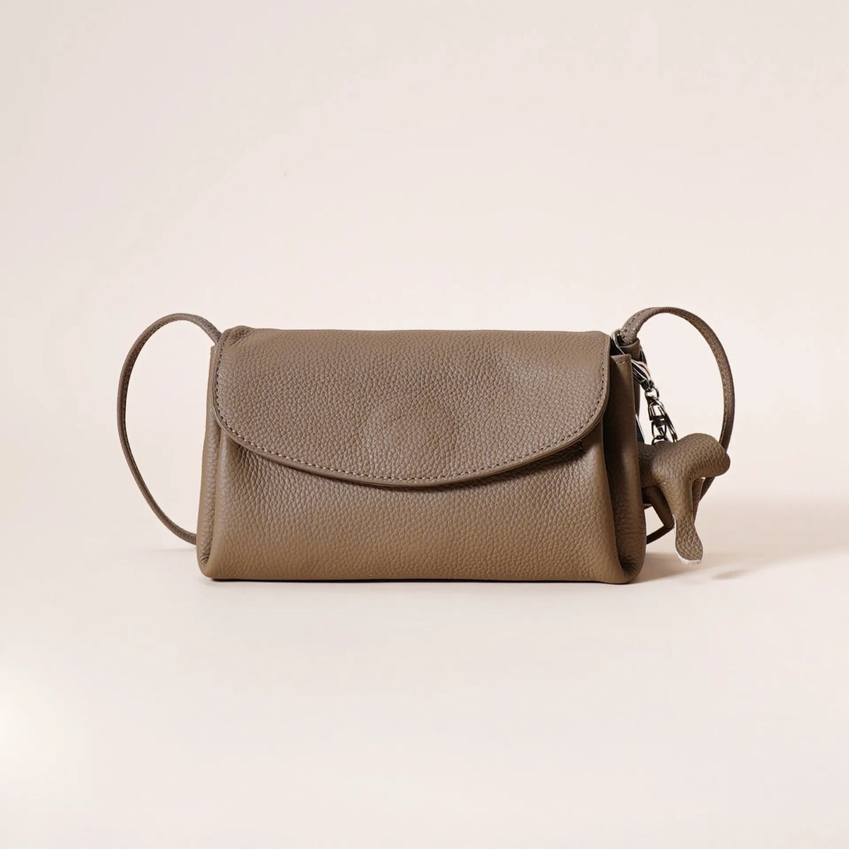 Genuine Leather Flap Crossbody Bag with Elephant Charm - Compact & Stylish Shoulder Purse(Dark gray)