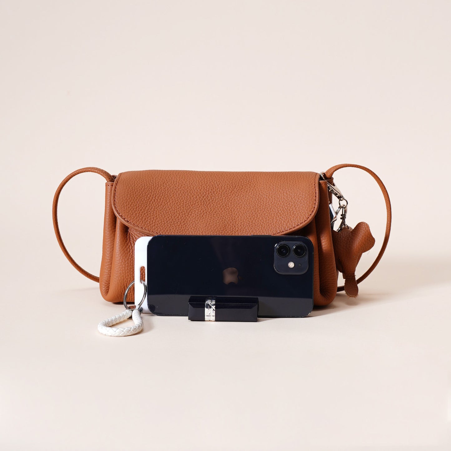 Genuine Leather Flap Crossbody Bag with Elephant Charm - Compact & Stylish Shoulder Purse(Dark gray) - Image 3