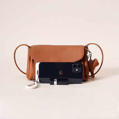 Genuine Leather Flap Crossbody Bag with Elephant Charm - Compact & Stylish Shoulder Purse(Dark gray) - Image 3