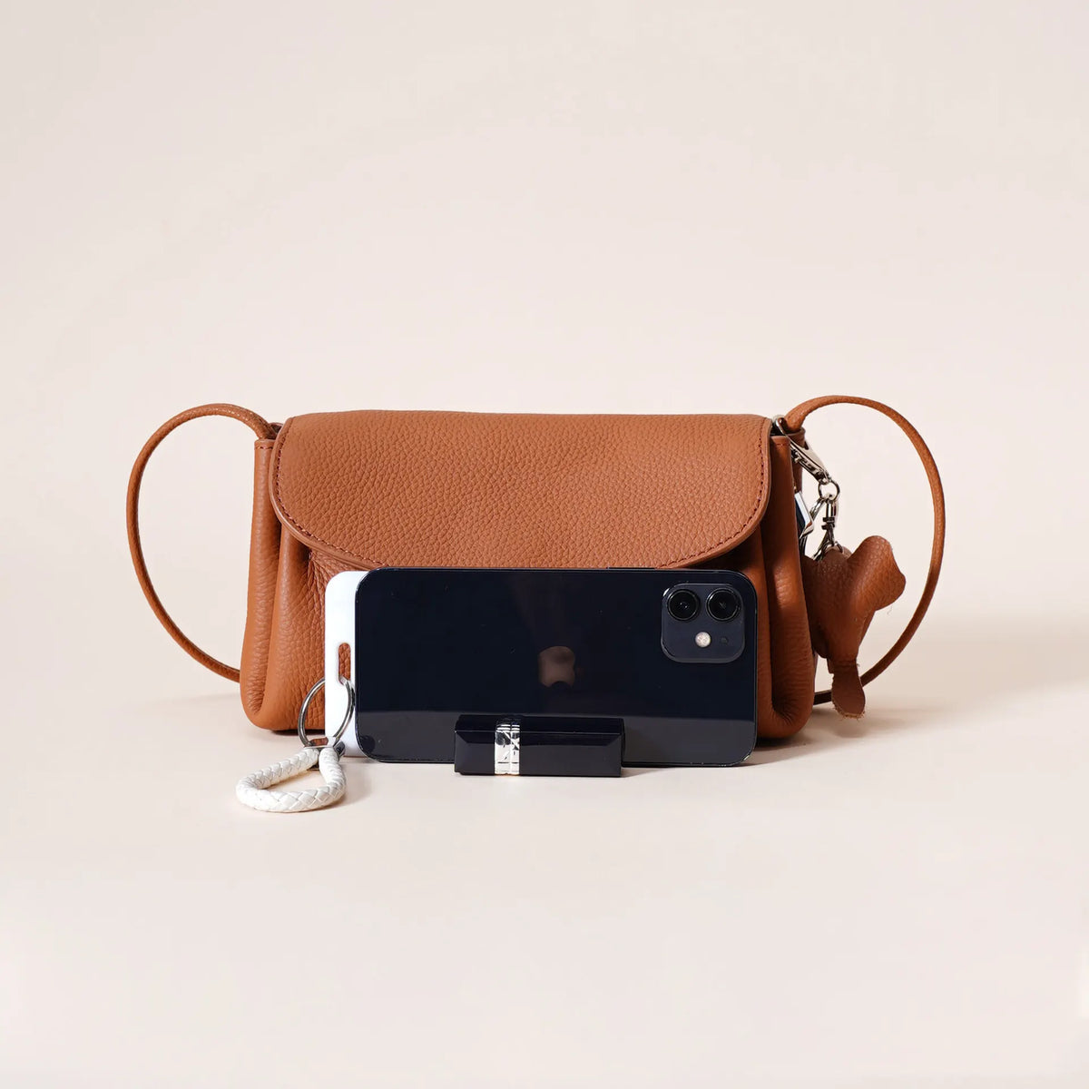 Genuine Leather Flap Crossbody Bag with Elephant Charm - Compact & Stylish Shoulder Purse(Dark gray) - Image 3