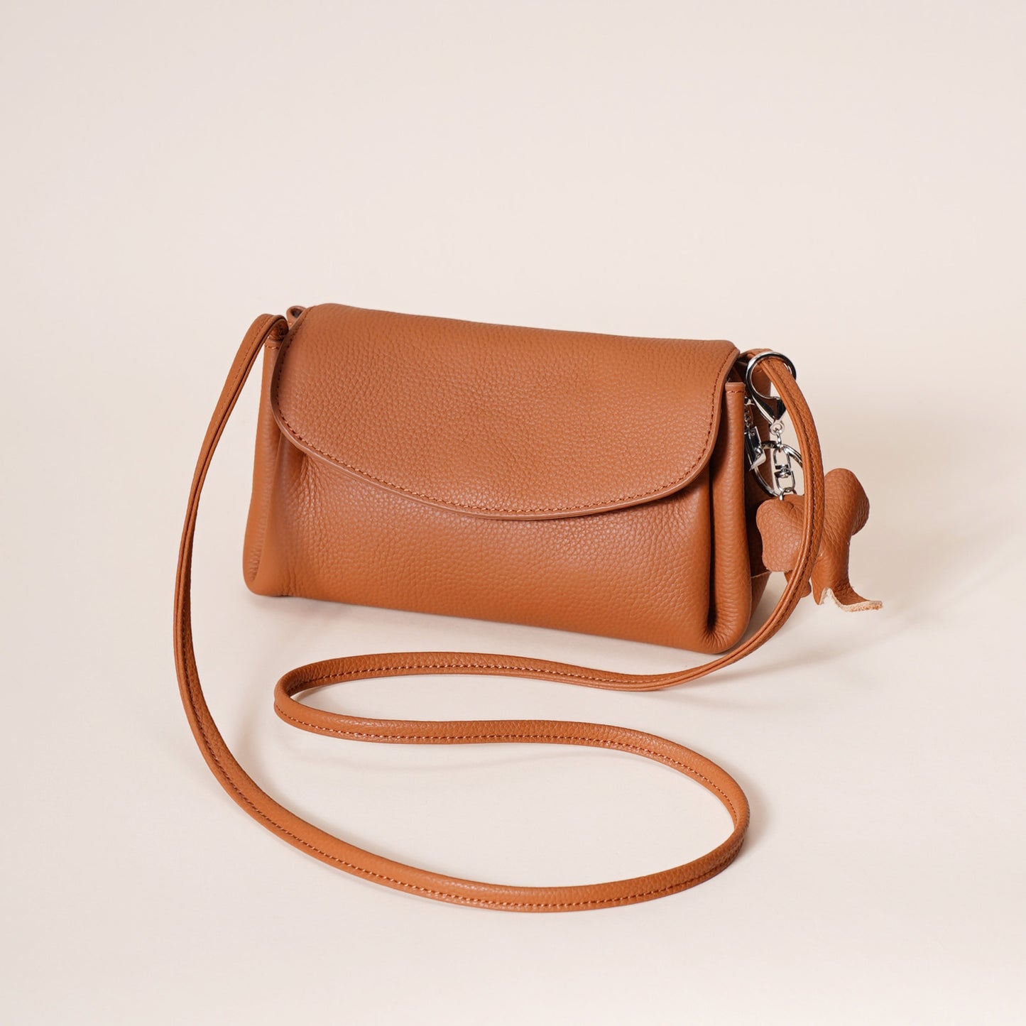 Genuine Leather Flap Crossbody Bag with Elephant Charm - Compact & Stylish Shoulder Purse(Black) - Image 2