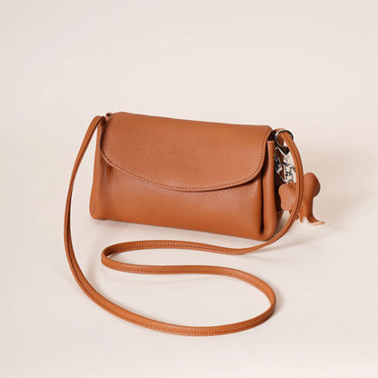 Genuine Leather Flap Crossbody Bag with Elephant Charm - Compact & Stylish Shoulder Purse(Black) - Image 2