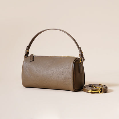 Genuine Leather Boston Bag - Mini Barrel Crossbody & Top Handle Purse(grey)