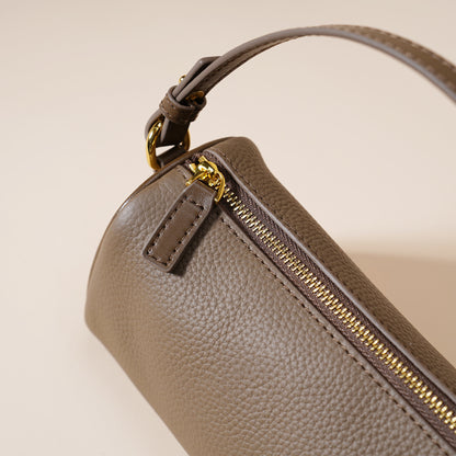 Genuine Leather Boston Bag - Mini Barrel Crossbody & Top Handle Purse(grey) - Image 2