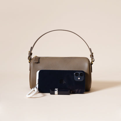 Genuine Leather Boston Bag - Mini Barrel Crossbody & Top Handle Purse(grey) - Image 3