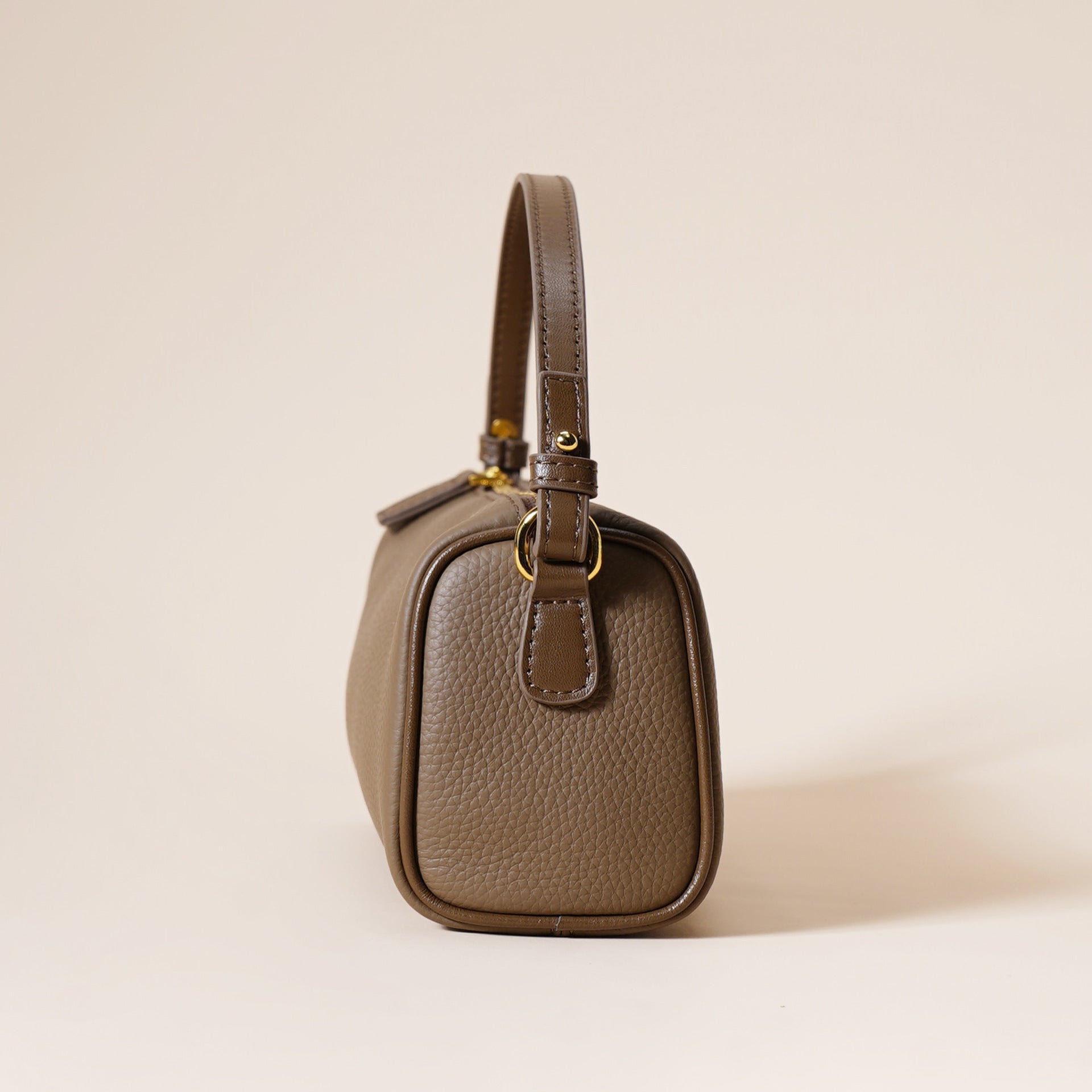 Genuine Leather Boston Bag - Mini Barrel Crossbody & Top Handle Purse(grey) - Image 4