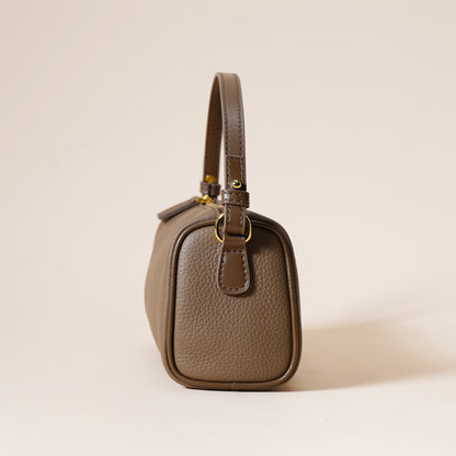 Genuine Leather Boston Bag - Mini Barrel Crossbody & Top Handle Purse(grey) - Image 4