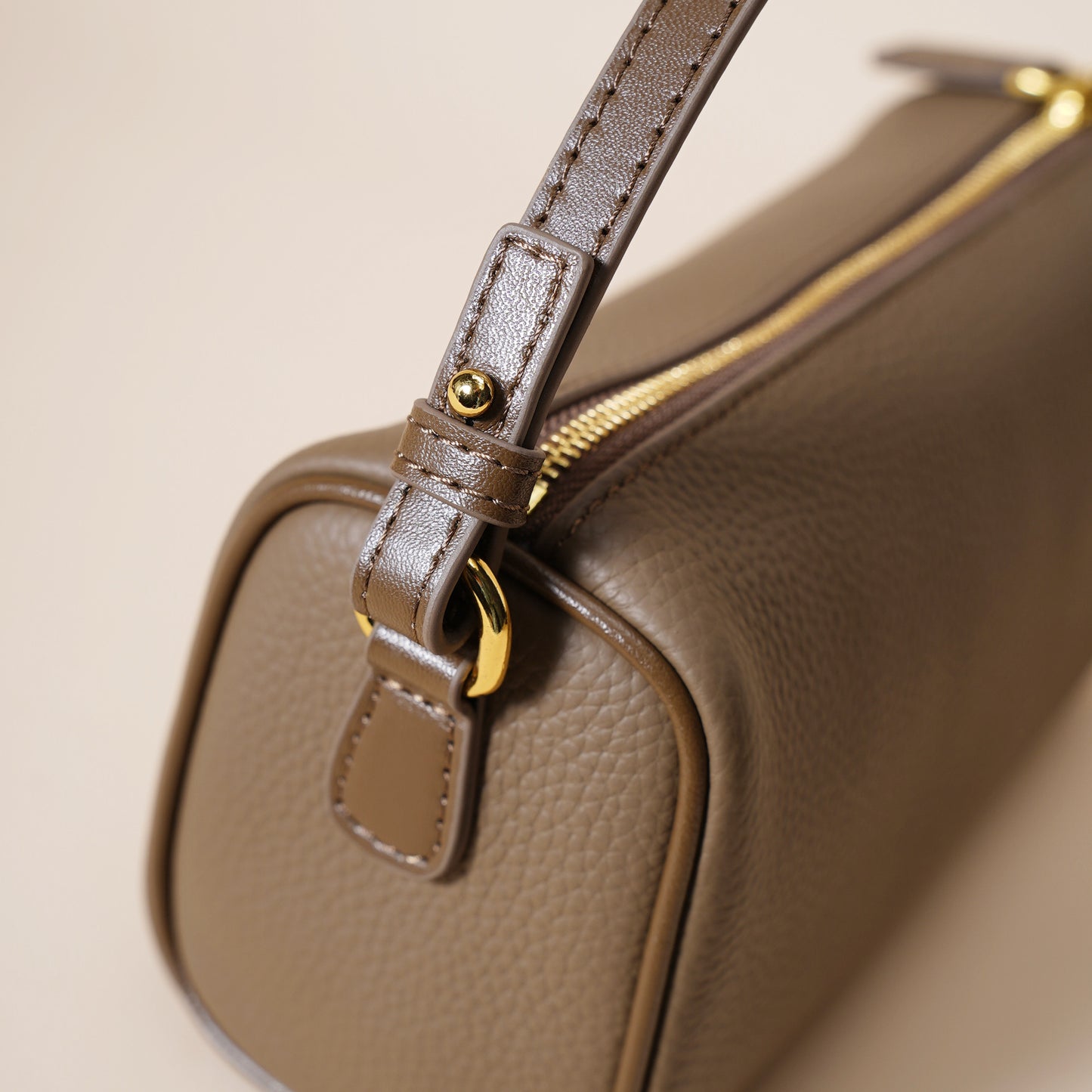 Genuine Leather Boston Bag - Mini Barrel Crossbody & Top Handle Purse(grey) - Image 8