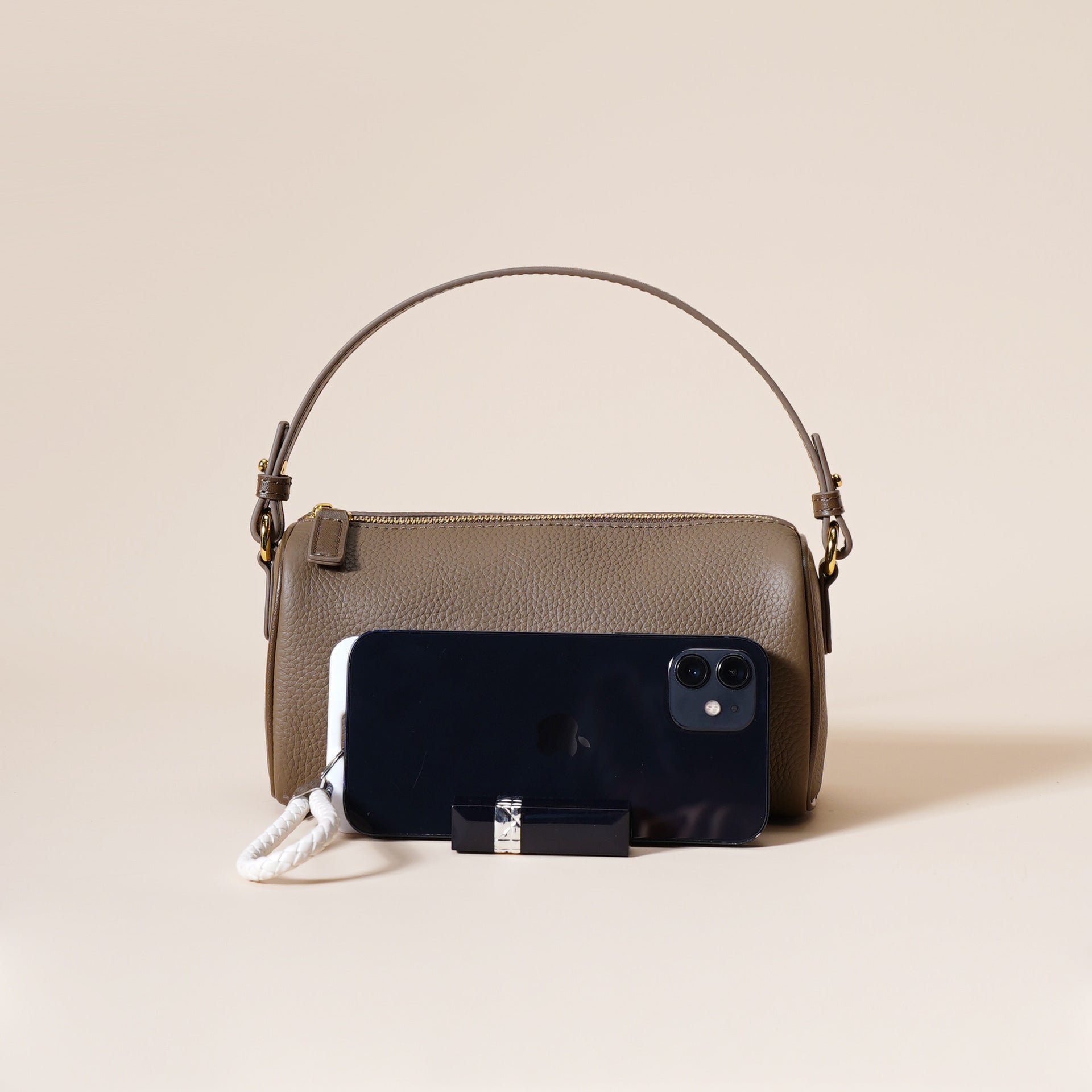 Genuine Leather Boston Bag - Mini Barrel Crossbody & Top Handle Purse(white) - Image 3