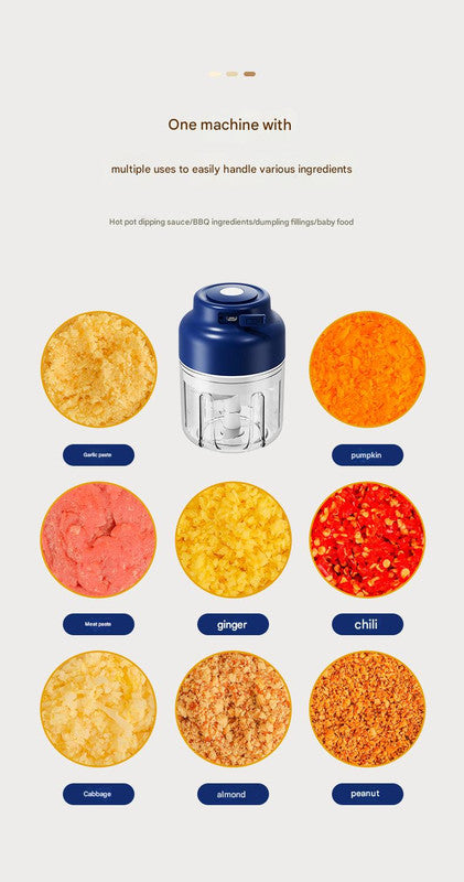 Powerful Mini Electric Food Chopper - USB Rechargeable Cordless Garlic & Meat Mincer(green 250ml + 4-blade knife) - Image 8