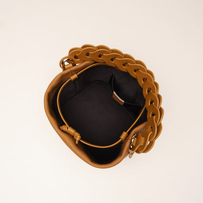 Genuine Leather Mini Bucket Bag with Braided Handle - Chic Drawstring Crossbody Purse(Biscuit) - Image 5
