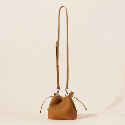 Genuine Leather Mini Bucket Bag with Braided Handle - Chic Drawstring Crossbody Purse(Gray) - Image 7