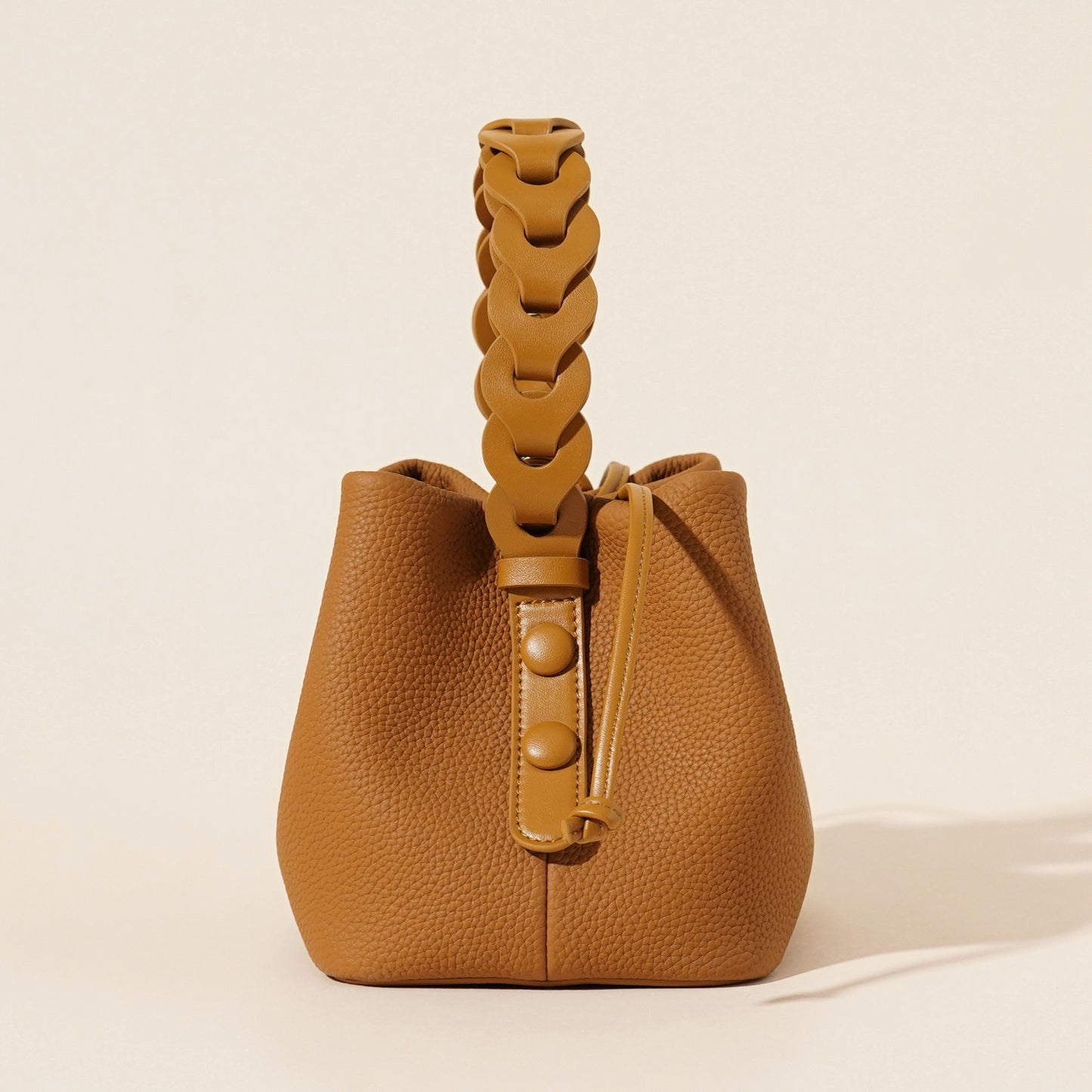 Genuine Leather Mini Bucket Bag with Braided Handle - Chic Drawstring Crossbody Purse(Black) - Image 2