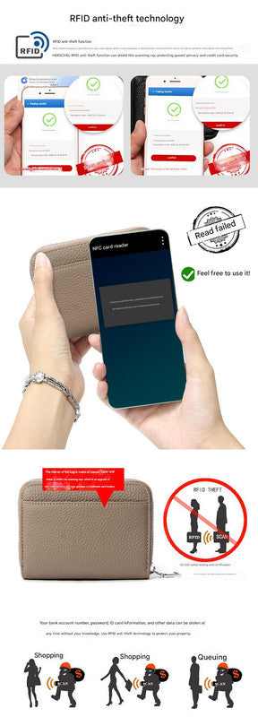 Genuine Leather RFID Blocking Accordion Card Holder & Coin Purse - Large Capacity Zip Wallet(blue) - Image 2