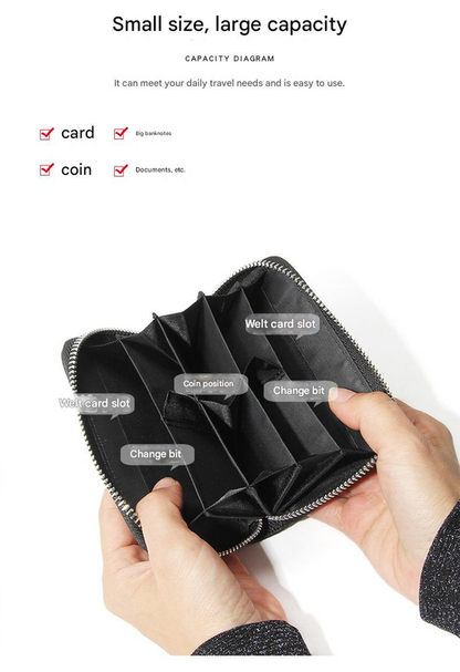 Genuine Leather RFID Blocking Accordion Card Holder & Coin Purse - Large Capacity Zip Wallet(blue) - Image 3