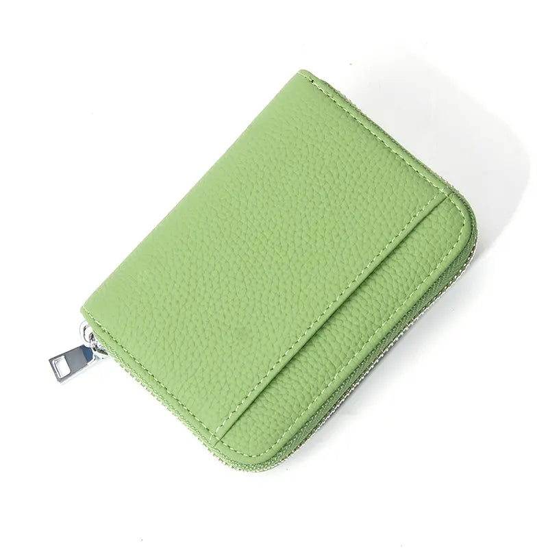 Genuine Leather RFID Blocking Accordion Card Holder & Coin Purse - Large Capacity Zip Wallet(green)