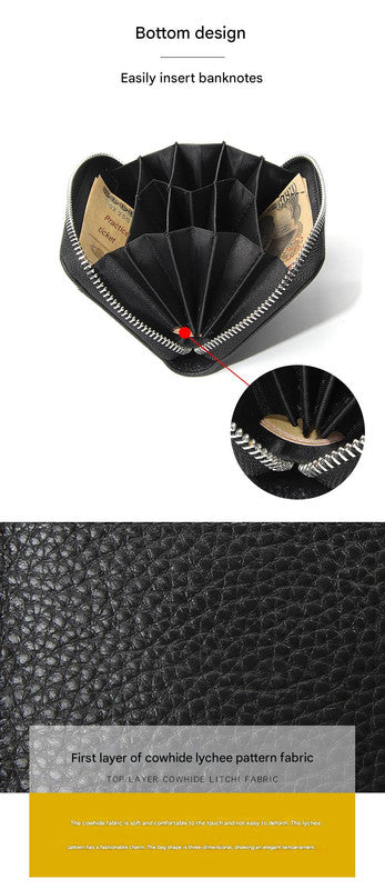 Genuine Leather RFID Blocking Accordion Card Holder & Coin Purse - Large Capacity Zip Wallet(green) - Image 4