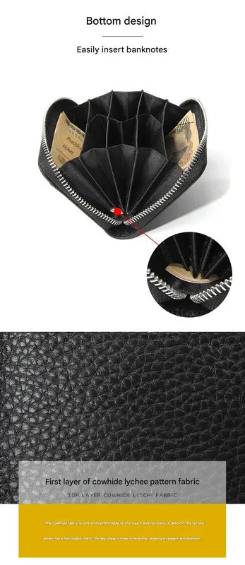 Genuine Leather RFID Blocking Accordion Card Holder & Coin Purse - Large Capacity Zip Wallet(brown) - Image 4