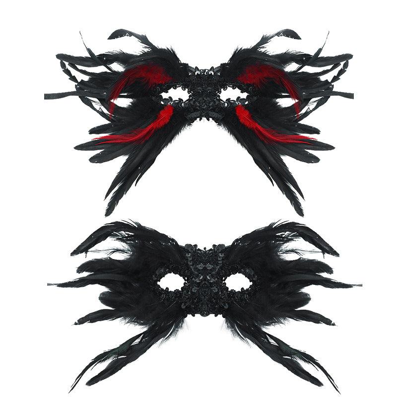 Black Mysterious Gothic Feather Masquerade Mask - Black Angel Wing Venetian Party Costume - Image 3